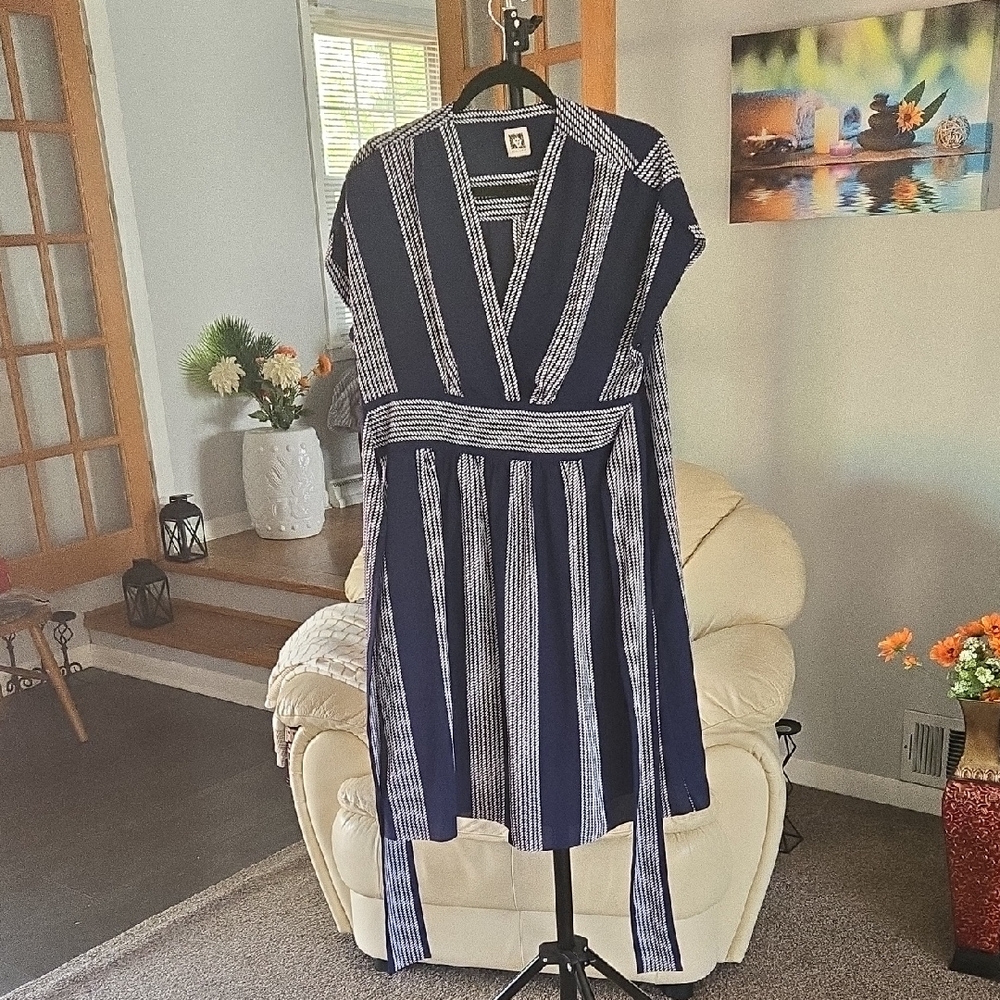 Anne Klein Navy and White Midi Dress